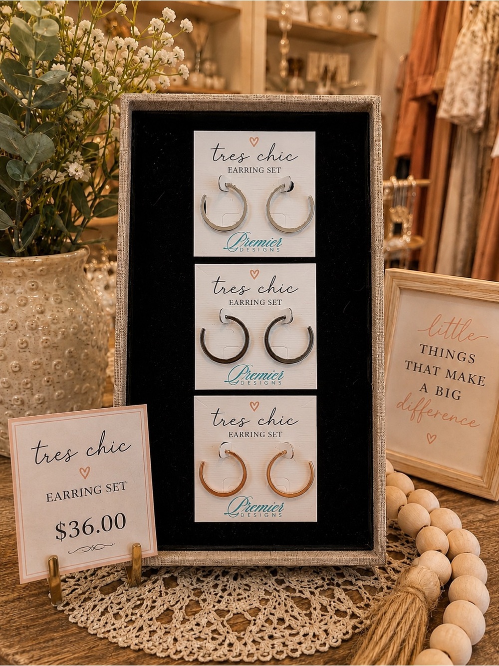 Premier Designs Tres Chic Earring Set - Silver, Black, Gold